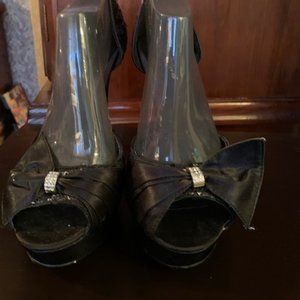 Women Black Satin/Sequins High Heels